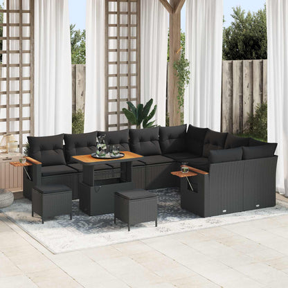 Set Divano da Giardino con cuscino 12 pcs Nero