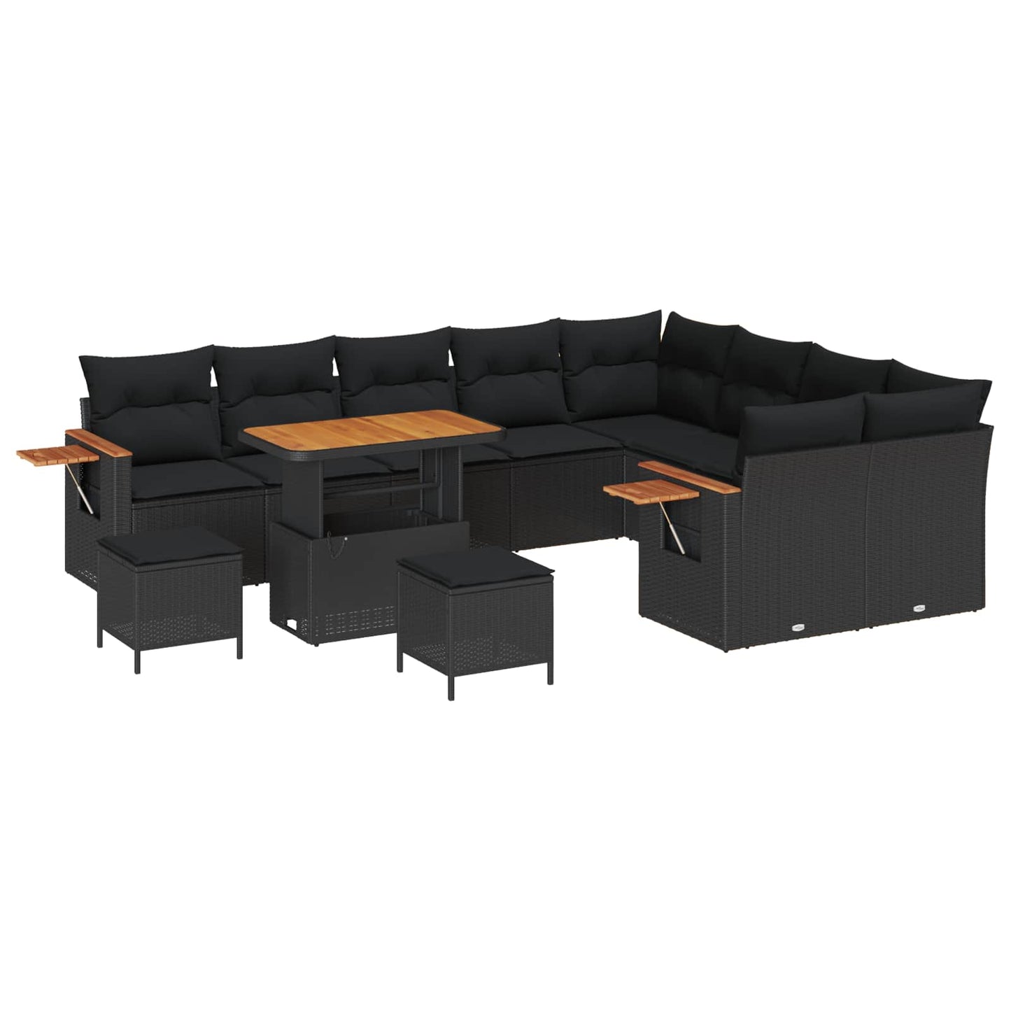 Set Divano da Giardino con cuscino 12 pcs Nero