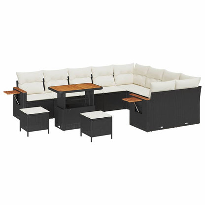 Set Divano da Giardino con cuscino 12 pcs Nero e Crema