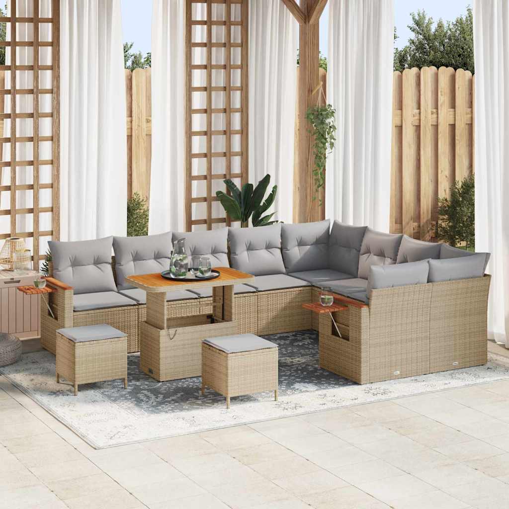 Set Divano da Giardino con cuscino 12 pcs Beige e Grigio Chiaro