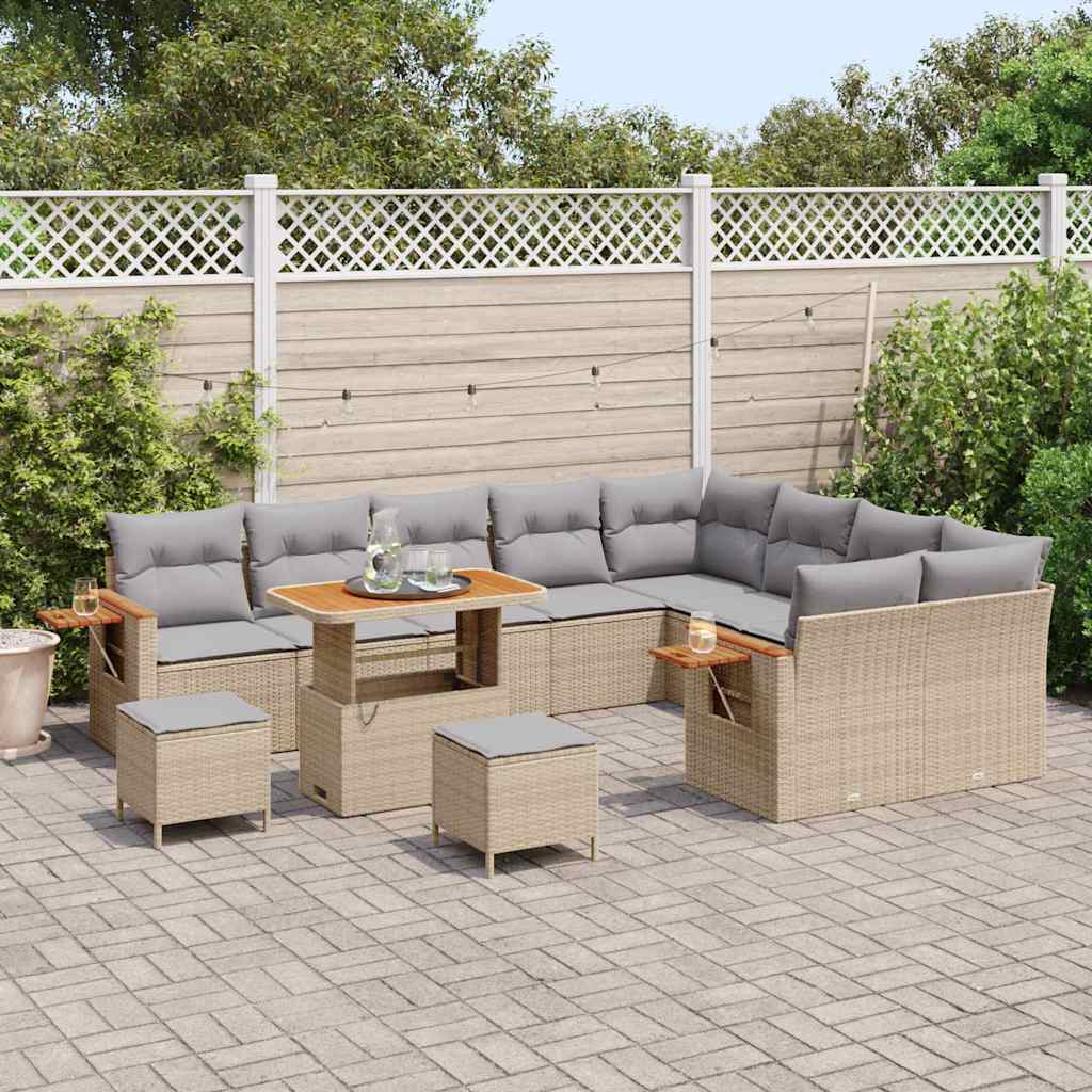 Set Divano da Giardino con cuscino 12 pcs Beige e Grigio Chiaro