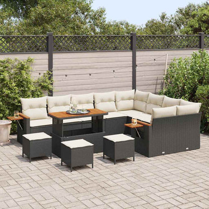 Set Divano da Giardino con cuscino 13 pcs Nero e Crema