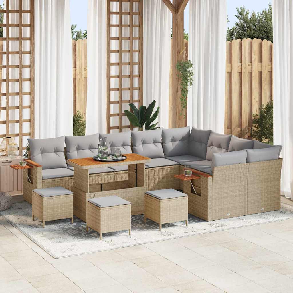 Set Divano da Giardino con cuscino 13 pcs Beige e Grigio Chiaro