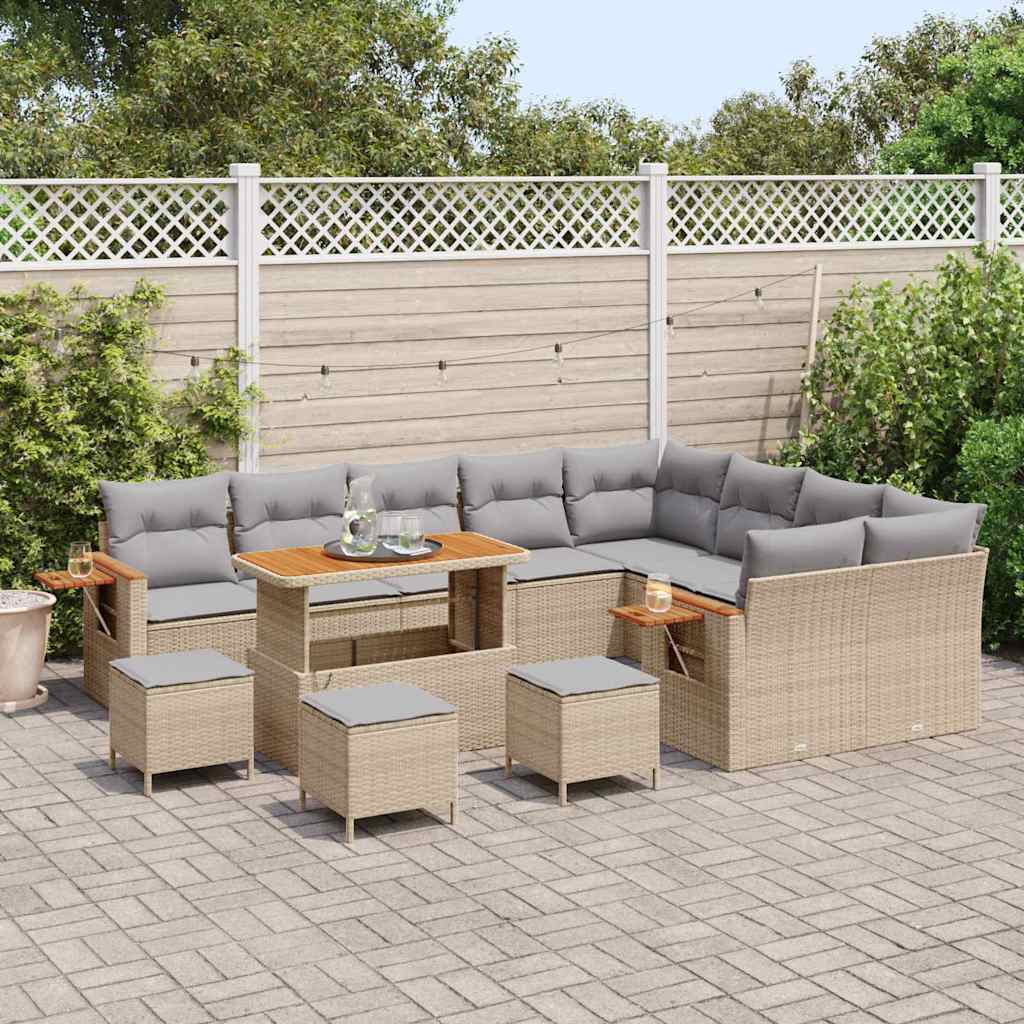 Set Divano da Giardino con cuscino 13 pcs Beige e Grigio Chiaro
