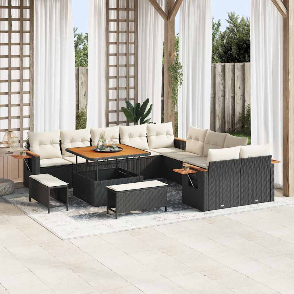 Set Divano da Giardino con cuscino 13 pcs Nero e Crema