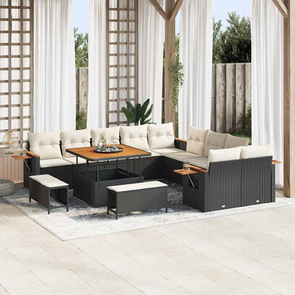 Set Divano da Giardino con cuscino 13 pcs Nero e Crema
