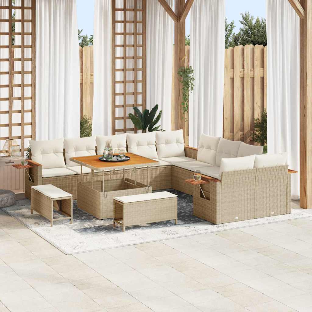 Set Divano da Giardino con cuscino 13 pcs Beige e Crema