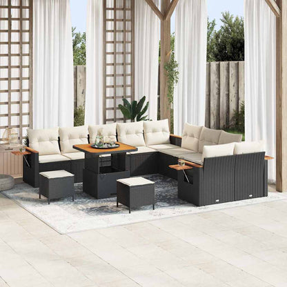 Set Divano da Giardino con cuscino 13 pcs Nero e Crema