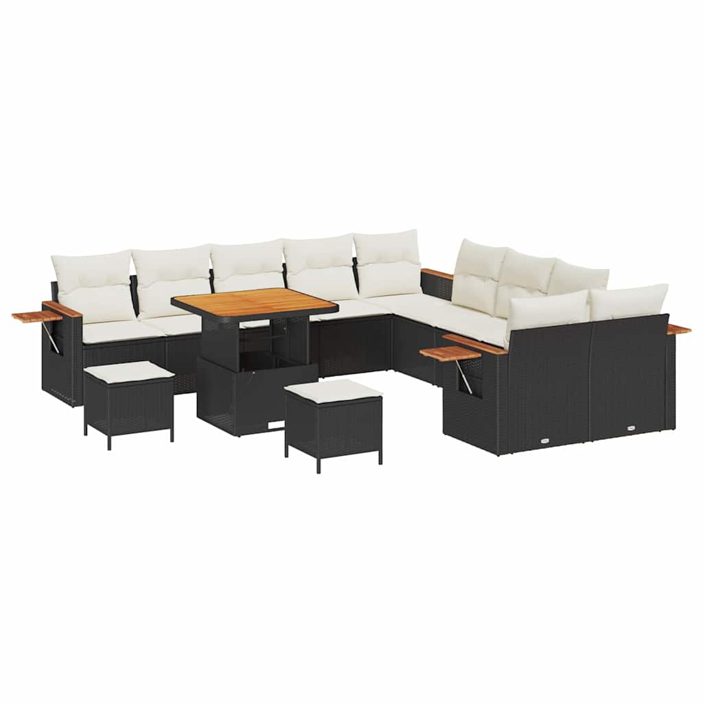 Set Divano da Giardino con cuscino 13 pcs Nero e Crema