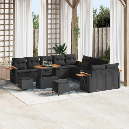 Set Divano da Giardino con cuscino 13 pcs Nero