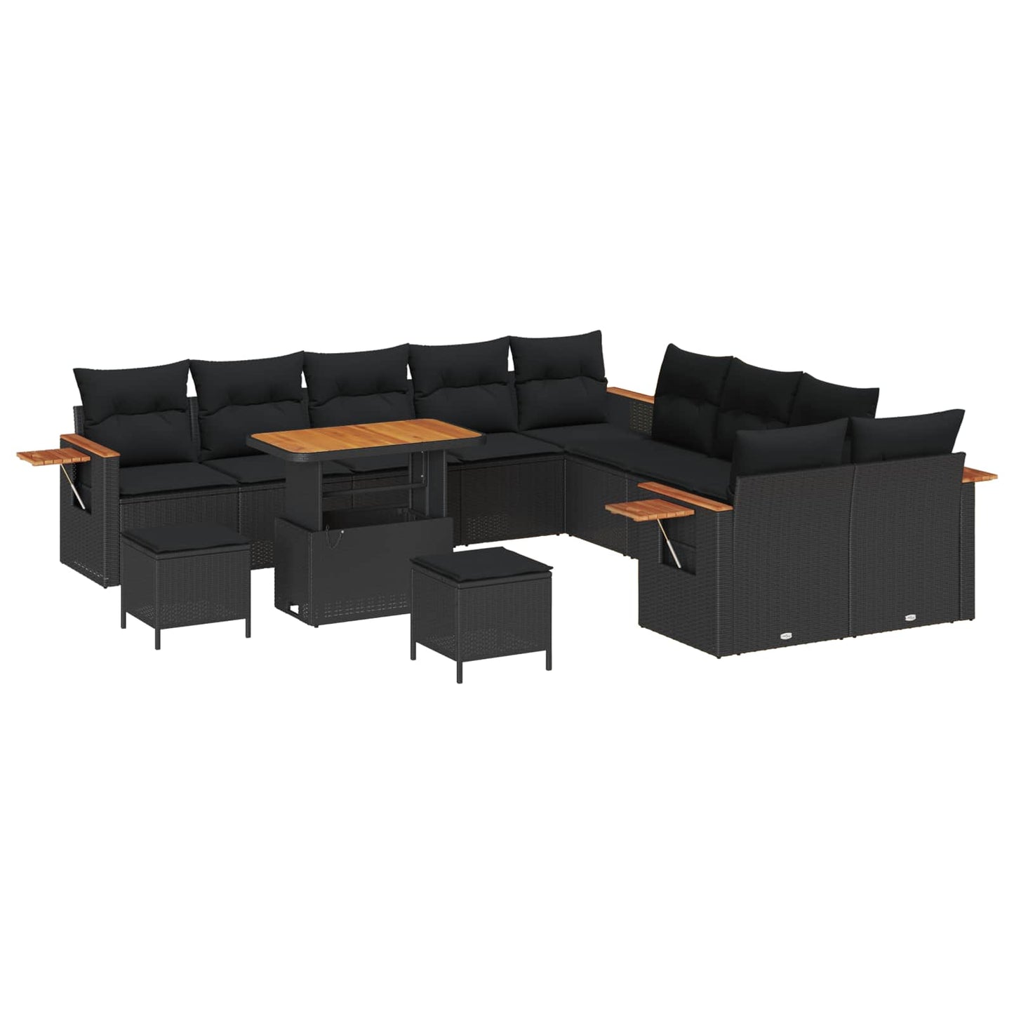 Set Divano da Giardino con cuscino 13 pcs Nero