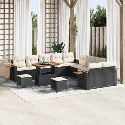 Set Divano da Giardino con cuscino 13 pcs Nero e Crema