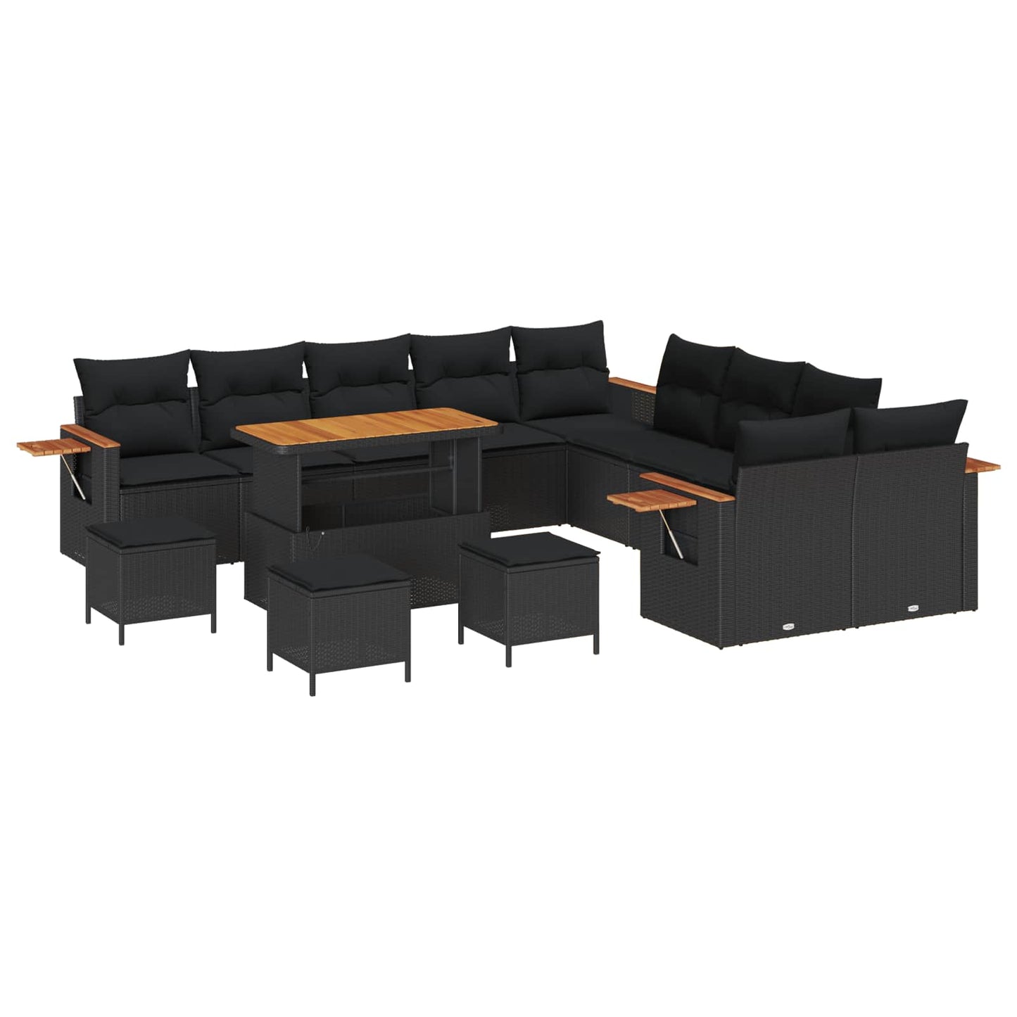 Set Divano da Giardino con cuscino 14 pcs Nero