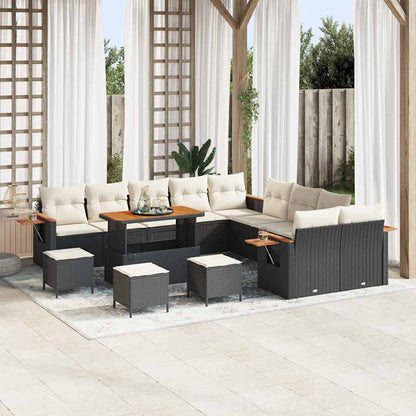 Set Divano da Giardino con cuscino 14 pcs Nero e Crema