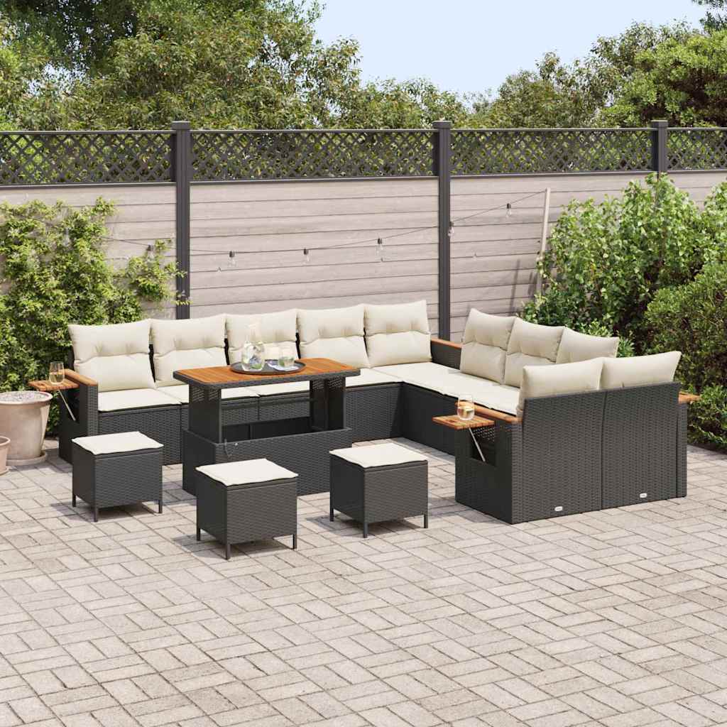 Set Divano da Giardino con cuscino 14 pcs Nero e Crema