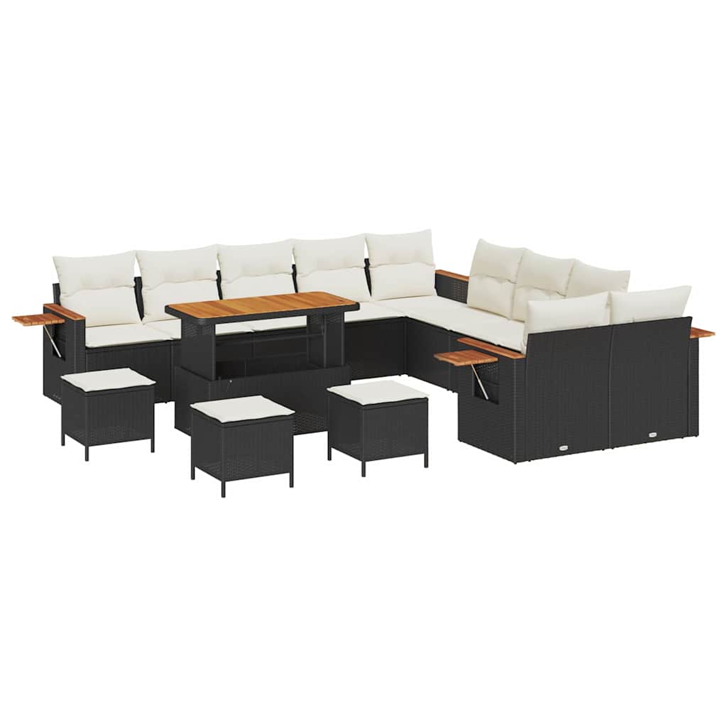 Set Divano da Giardino con cuscino 14 pcs Nero e Crema