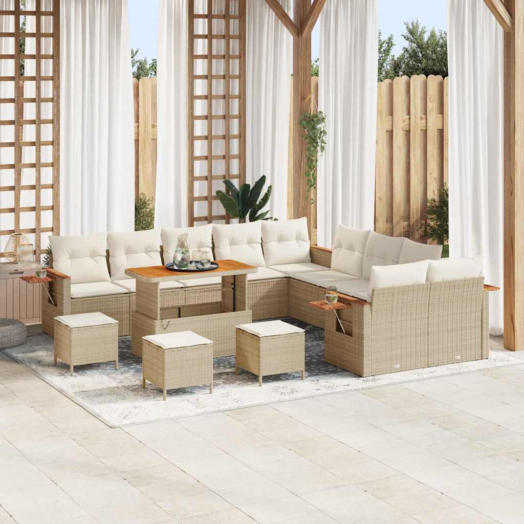 Set Divano da Giardino con cuscino 14 pcs Beige e Crema