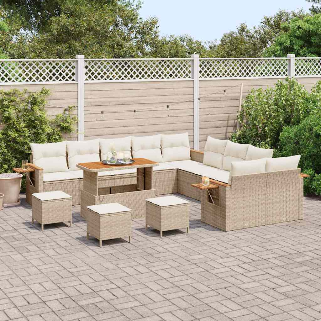 Set Divano da Giardino con cuscino 14 pcs Beige e Crema