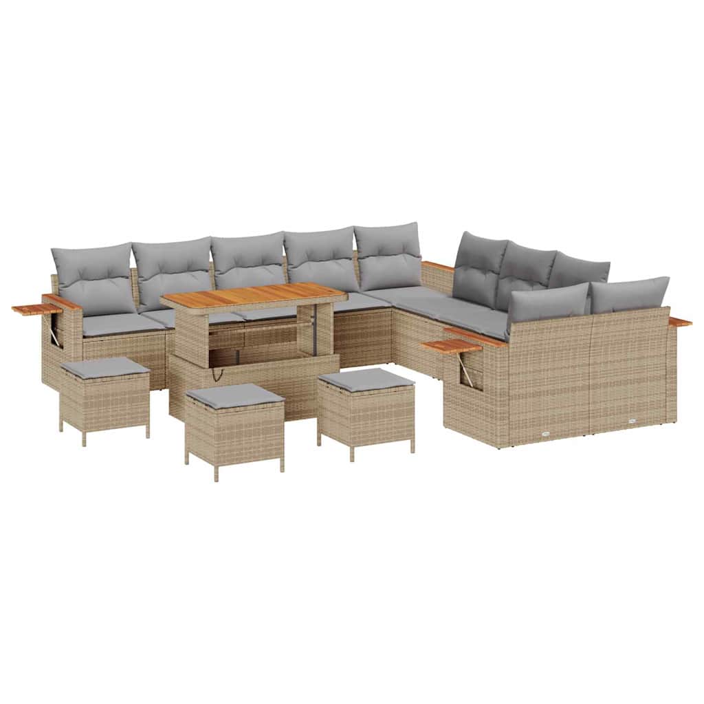 Set Divano da Giardino con cuscino 14 pcs Beige e Grigio Chiaro