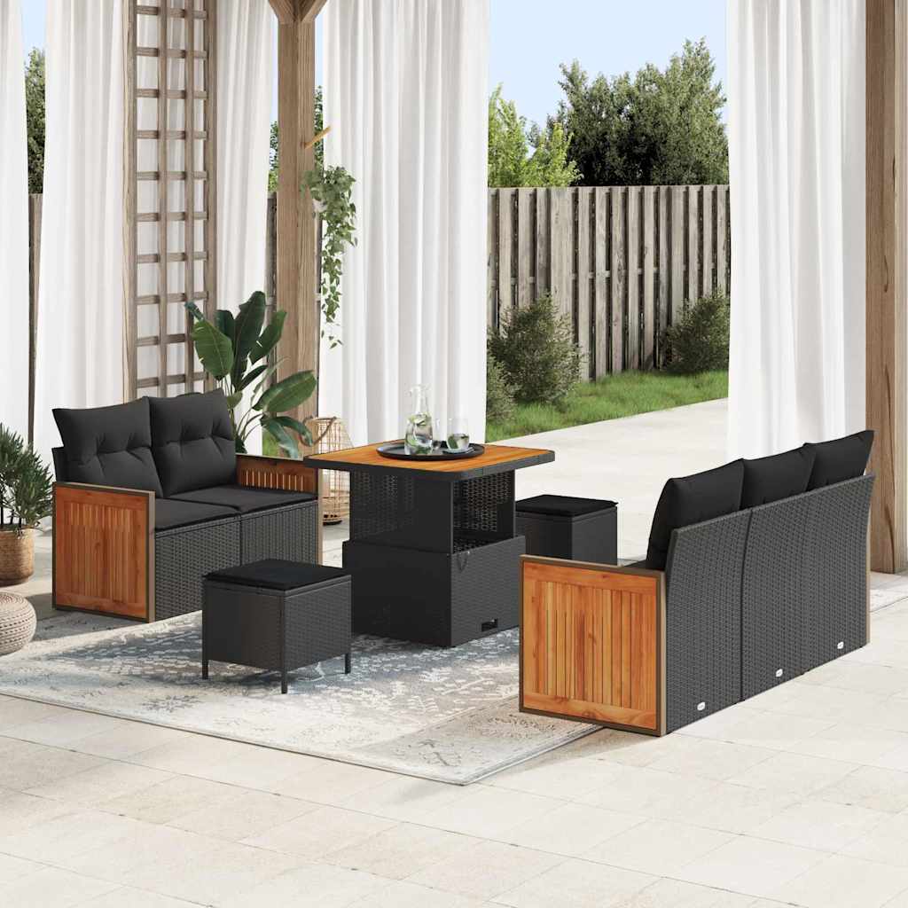 Set Divano da Giardino con cuscino 8 pcs Nero