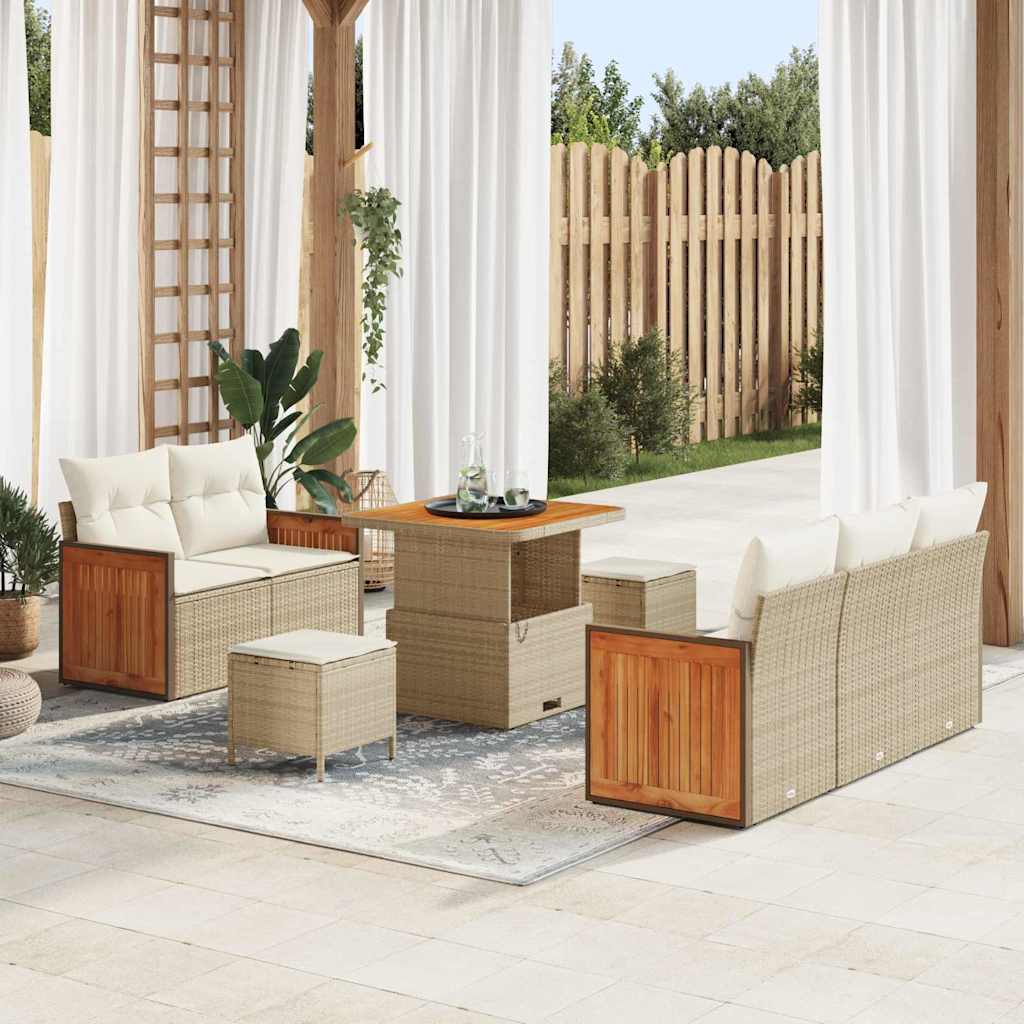 Set Divano da Giardino con cuscino 8 pcs Beige e Crema