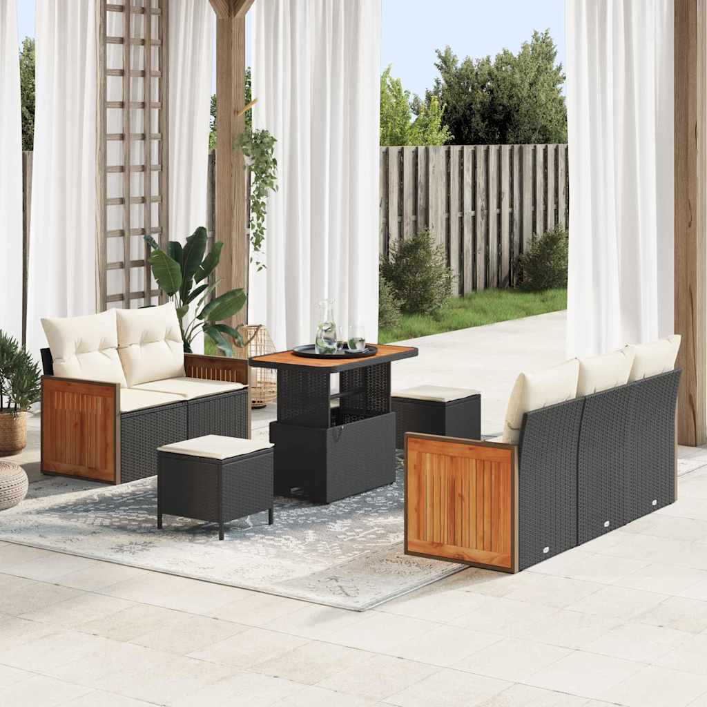 Set Divano da Giardino con cuscino 8 pcs Nero e Crema