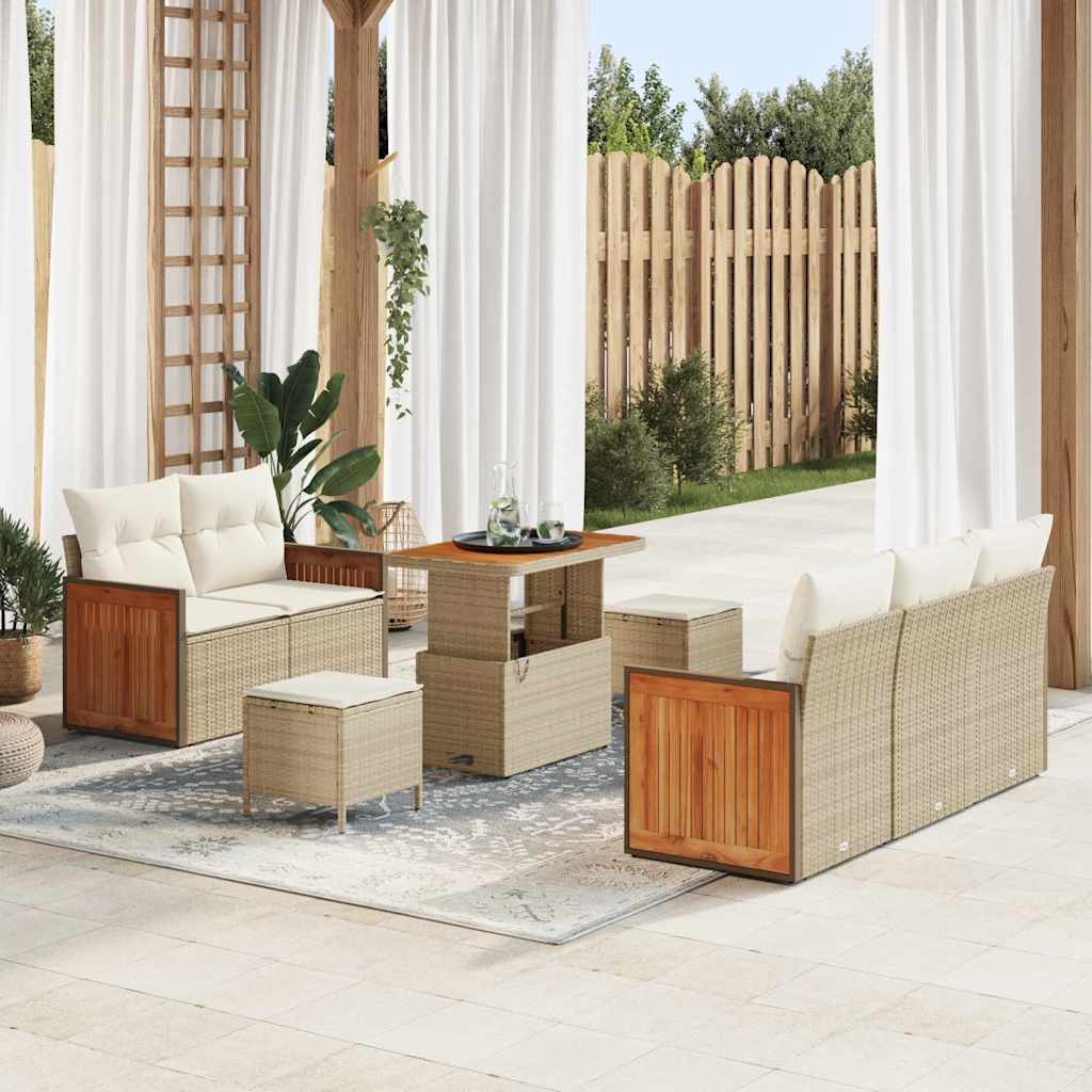 Set Divano da Giardino con cuscino 8 pcs Beige e Crema