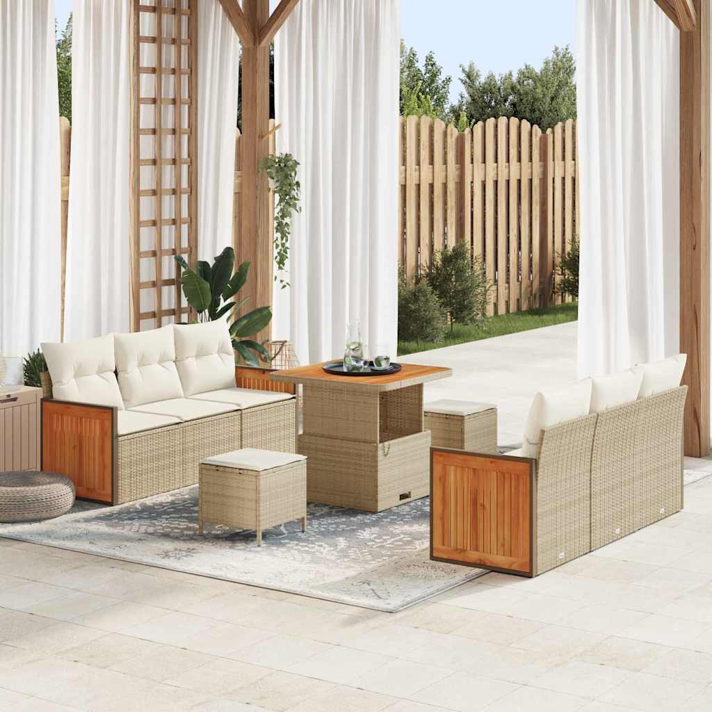Set Divano da Giardino con cuscino 9 pcs Beige e Crema