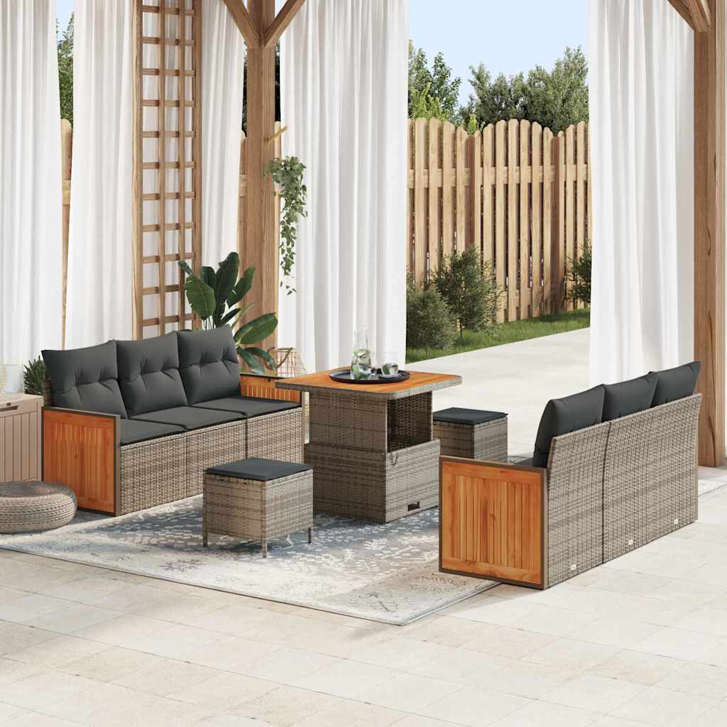 Set Divano da Giardino con cuscino 9 pcs Grigio