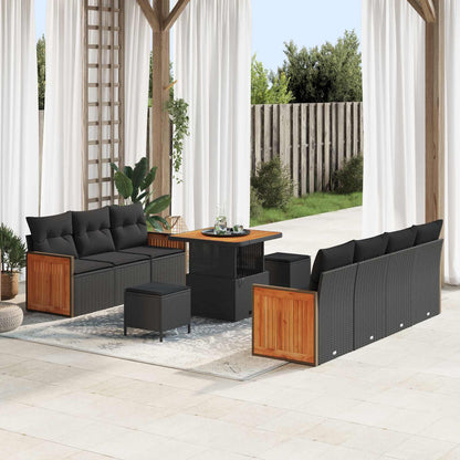 Set Divano da Giardino con cuscino 10 pcs Nero