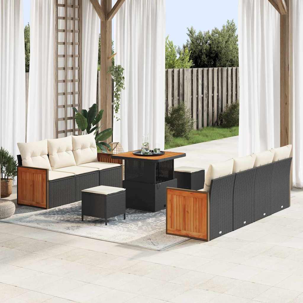 Set Divano da Giardino con cuscino 10 pcs Nero e Crema