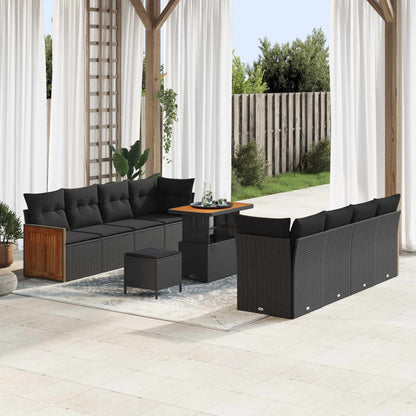 Set Divano da Giardino con cuscino 11 pcs Nero