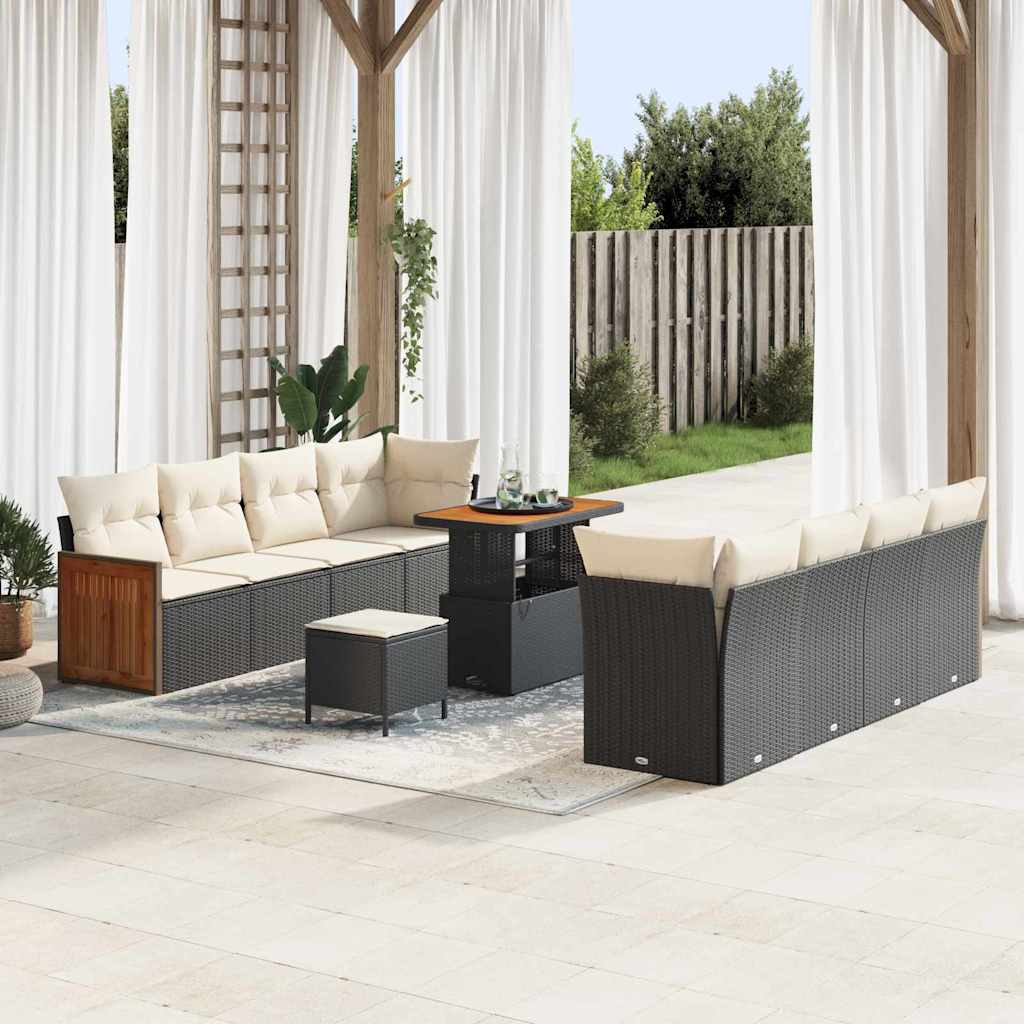 Set Divano da Giardino con cuscino 11 pcs Nero e Crema