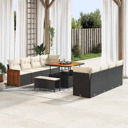 Set Divano da Giardino con cuscino 11 pcs Nero e Crema