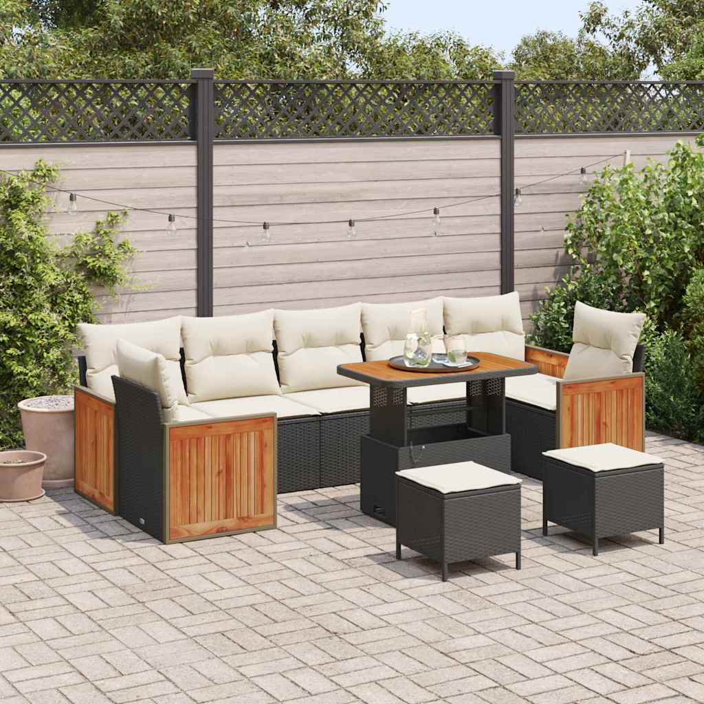 Set Divano da Giardino con cuscino 10 pcs Nero e Crema