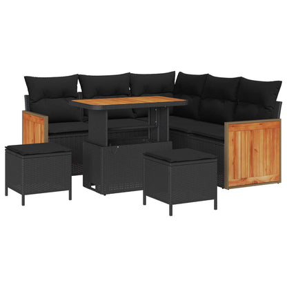Set Divano da Giardino con cuscino 8 pcs Nero
