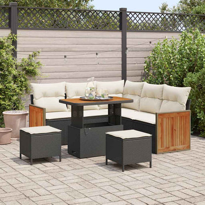 Set Divano da Giardino con cuscino 8 pcs Nero e Crema