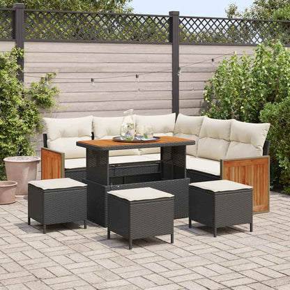 Set Divano da Giardino con cuscino 9 pcs Nero e Crema