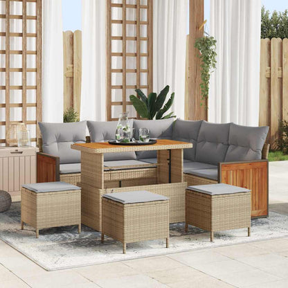Set Divano da Giardino con cuscino 9 pcs Beige e Grigio Chiaro