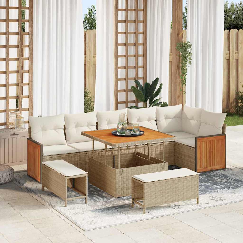 Set Divano da Giardino con cuscino 9 pcs Beige e Crema