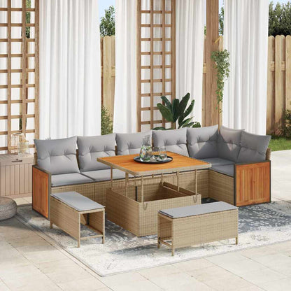 Set Divano da Giardino con cuscino 9 pcs Beige e Grigio Chiaro
