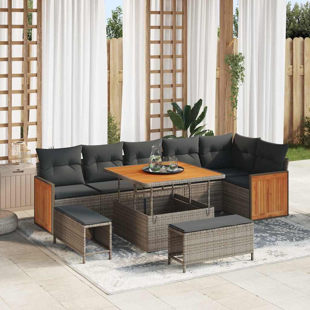 Set Divano da Giardino con cuscino 9 pcs Grigio