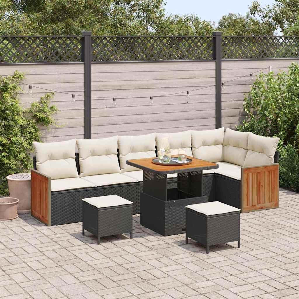 Set Divano da Giardino con cuscino 9 pcs Nero e Crema