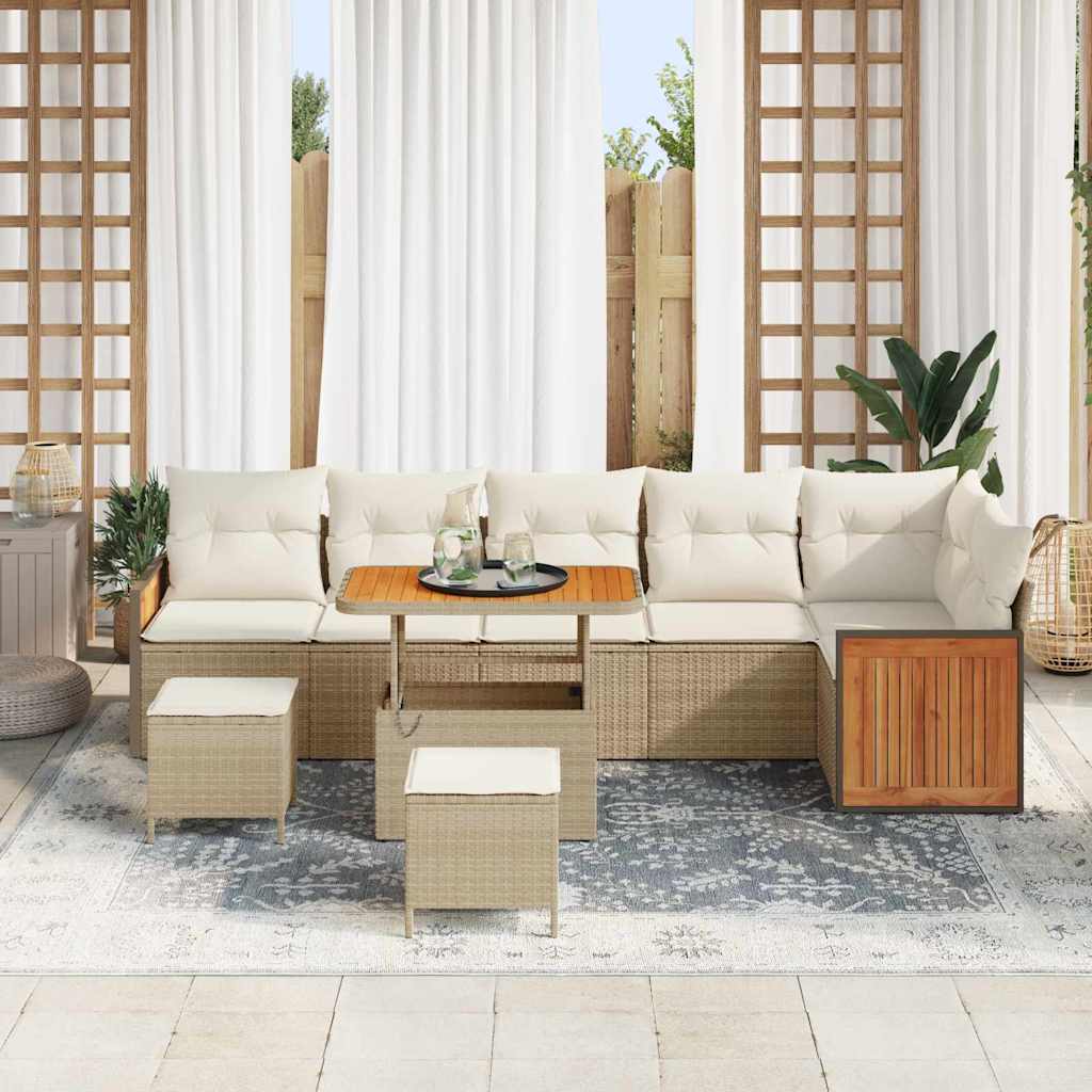 Set Divano da Giardino con cuscino 9 pcs Beige e Crema