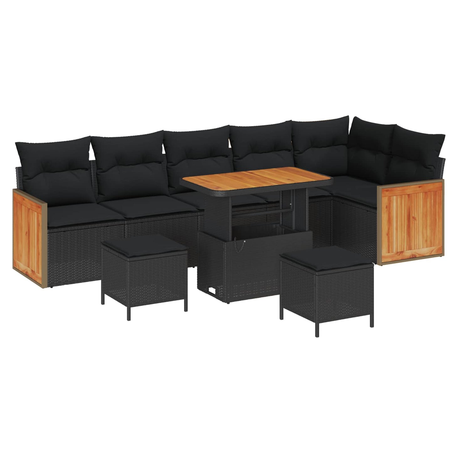Set Divano da Giardino con cuscino 9 pcs Nero