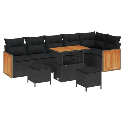 Set Divano da Giardino con cuscino 9 pcs Nero