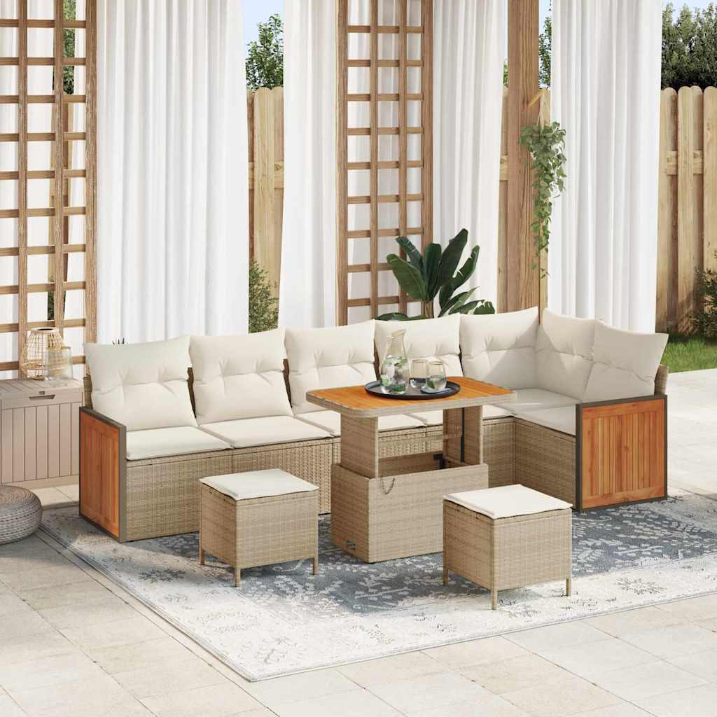 Set Divano da Giardino con cuscino 9 pcs Beige e Crema