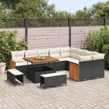 Set Divano da Giardino con cuscino 12 pcs Nero e Crema