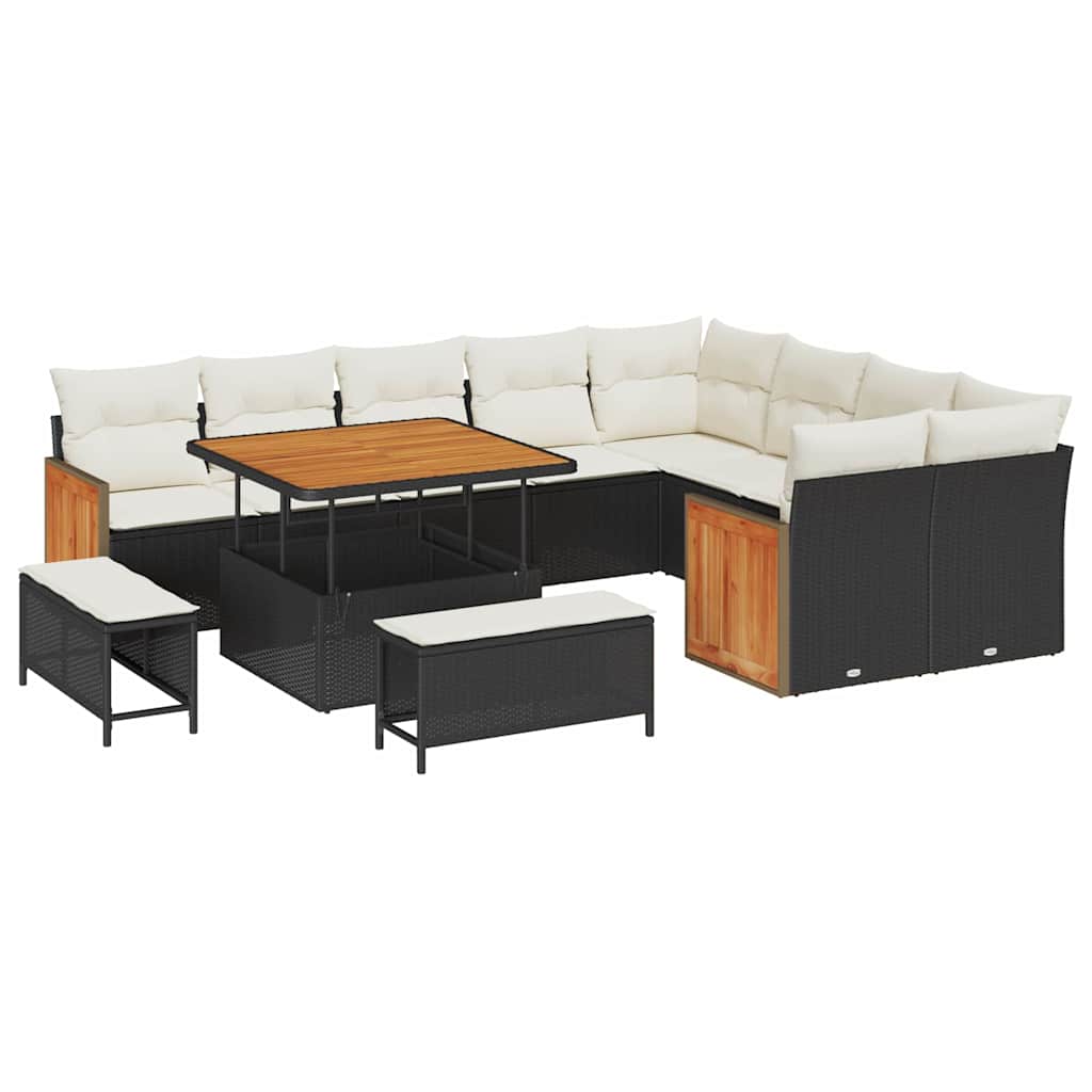 Set Divano da Giardino con cuscino 12 pcs Nero e Crema