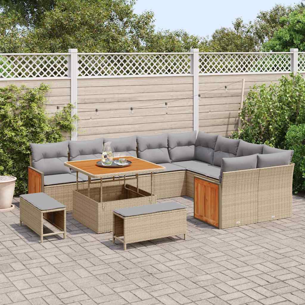 Set Divano da Giardino con cuscino 12 pcs Beige e Grigio Chiaro